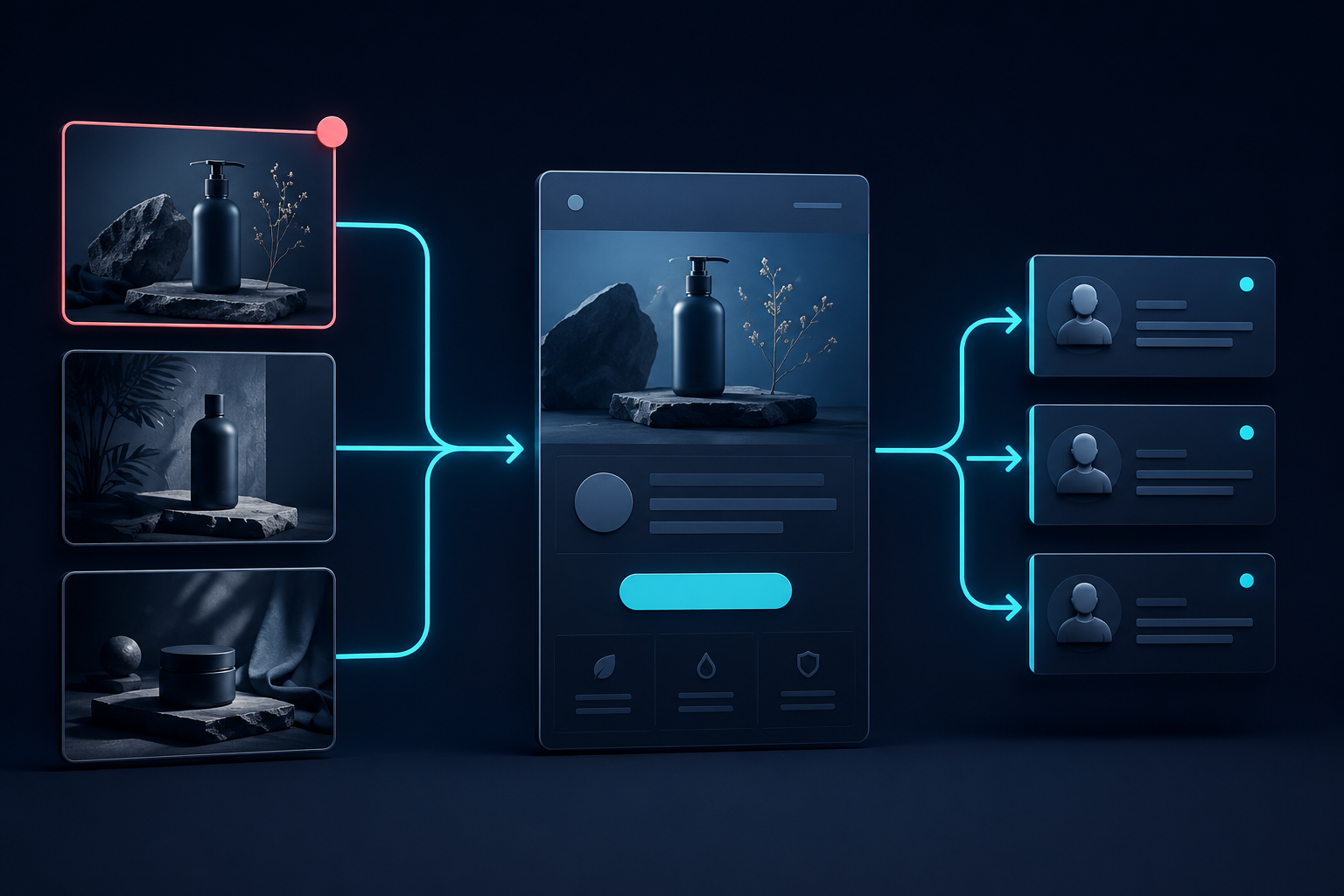 Illustration de l'offre acquisition : créations publicitaires, landing page et suivi des campagnes